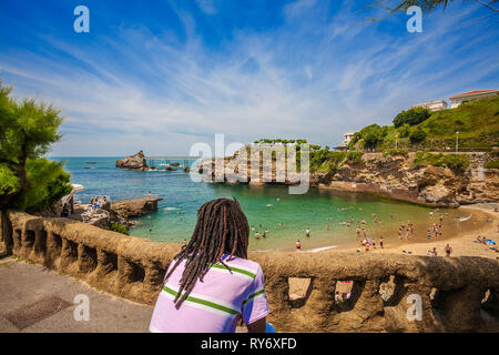 Plage du Port Vieux entfernt. Biarritz. Atlantische Pyrenäen Abteilung. Region Aquitanien. Labort (lapurdi). Baskenland. Frankreich Stockfoto