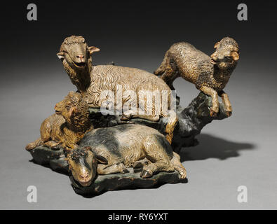 Abbildung aus einer Kinderkrippe: eine Gruppe von vier Schafe, 1780-1830. Italien, Neapel, Ende des 18. Anfang des 19. Jahrhunderts. Bemalte terracotta; Insgesamt: 12,4 cm (4 7/8 in Stockfoto