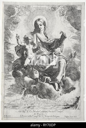 Madonna des Rosenkranzes. Domenico Maria Canuti (Italienisch, 1620-1684). Ätzen Stockfoto