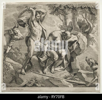 Mercury töten Argus, 1652. Jacob Jordaens (Flämisch, 1593-1678). Ätzen Stockfoto