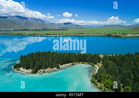 Lake Ruataniwha und Benmore, Mackenzie Country, Südinsel, Neuseeland - Luftbild Stockfoto