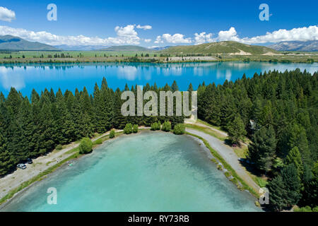 Lake Ruataniwha, Mackenzie Country, Südinsel, Neuseeland - Luftbild Stockfoto