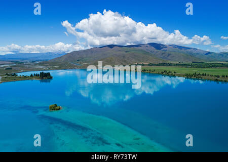 Lake Ruataniwha und Benmore, Mackenzie Country, Südinsel, Neuseeland - Luftbild Stockfoto