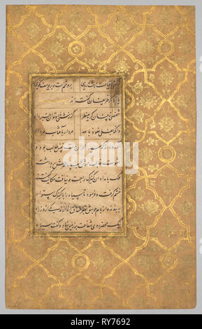 Beleuchtete Folio (verso) von einem gulistan (Rosengarten) von Sa'di (C. 1213-1291), C. 1525-30. Stil von Sultan Muhammad (Iran), den Stil von Sultan Ali Mashhadi (Persisch, 1430-1520). Opak Aquarell, Tusche, Gold und Silber auf Papier; insgesamt: 30 x 19 cm (11 13/16 x 7 1/2 in.); Text: 16,3 x 9,8 cm (6 7/16 x 3 7/8 in Stockfoto