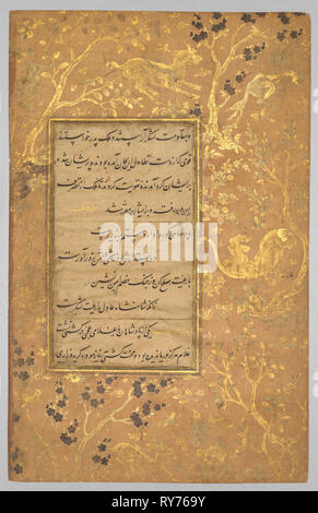 Beleuchtete Folio (verso) von einem gulistan (Rosengarten) von Sa'di (C. 1213-1291), C. 1525-30. Stil von Sultan Muhammad (Iran), den Stil von Sultan Ali Mashhadi (Persisch, 1430-1520). Opak Aquarell, Tusche, Gold und Silber auf Papier; insgesamt: 30 x 19 cm (11 13/16 x 7 1/2 in.); Text: 16,1 x 9,6 cm (6 5/16 x 3 3/4 in Stockfoto