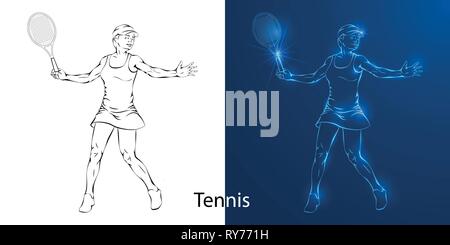 Tennis Player Zeichnung, Silhouette für Ihr Logo Plakat Banner Design Stock Vektor