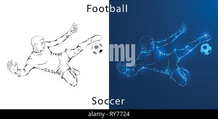 Strichzeichnung. Abbildung zeigt ein Fußball-Spieler kickt den Ball. Fußball. Vector Illustration. Silhouette für Ihr Logo Plakat Banner Design Stock Vektor