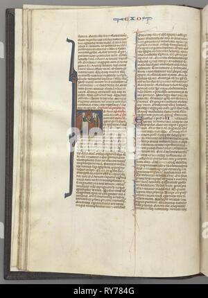 Fol. 20v, Exodus, Historisierte Initiale H, Mose und zwei Anhänger mit den Tabletten des Gesetzes, C. 1275-1300. Süd Frankreich, Toulouse (?), 13. Gebunden Bilderhandschrift in Lateinamerika; braun Marokko verbindlich; Tusche, Tempera und Gold auf Pergament; 533 Blätter Stockfoto