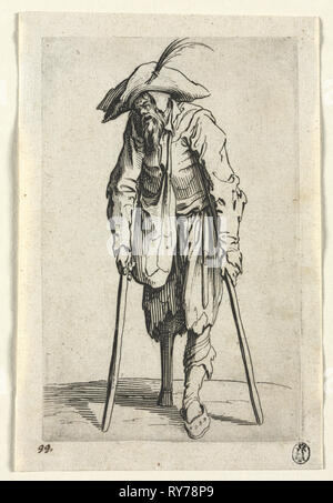 Die Bettler: Bettler mit Holzbein, C. 1623. Jacques Callot (Französisch, 1592-1635). Ätzen Stockfoto