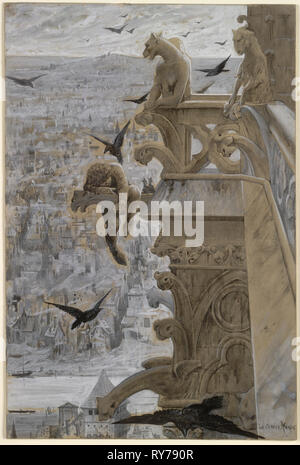 Notre-Dame de Paris, C. 1881. Luc-Olivier Merson (Französisch, 1846-1920). Feder und schwarzer Tinte, Pinsel in Grau, Schwarz und Weiß waschen, Gouache, und Graphit; Blatt: 32,6 x 21,7 cm (12 13/16 x 8 9/16 Zoll Stockfoto