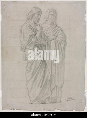 Zwei stehende Figuren (Studie für den linken Abschnitt der Sendung der Apostel), 1860. Jean Hippolyte Flandrin (Französisch, 1809-1864). Graphit, Graphit squared; Blatt: 30,2 x 23,6 cm (11 7/8 x 9 5/16 Zoll Stockfoto