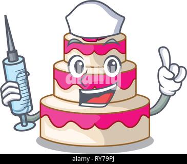 Krankenschwester Hochzeitstorte über Holz- cartoon Tabelle Stock Vektor