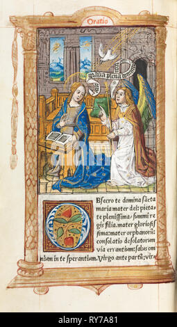 Gedruckte Buch der Stunden (Gebrauch von Rom): fol. 60v, Verkündigung, 1510. Guillaume Le Rouge (Französisch, Paris, Aktiv, 1493-1517). 112 bedruckte Folien auf Pergament, gebunden Stockfoto