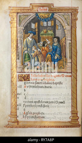 Gedruckte Buch der Stunden (Gebrauch von Rom): fol. 8 v, Juli Kalender Illustration, 1510. Guillaume Le Rouge (Französisch, Paris, Aktiv, 1493-1517). 112 bedruckte Folien auf Pergament, gebunden Stockfoto