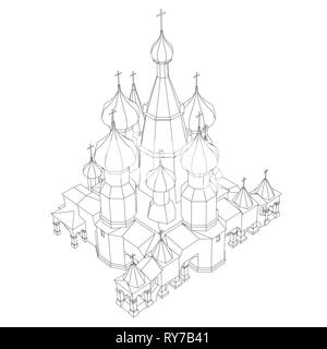 Kontur der Kirche mit Kuppeln. Isometrische Ansicht. Vector Illustration Stock Vektor