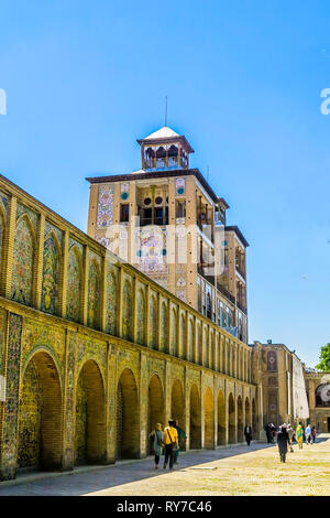 Teheran Golestan Palast Shams ol Emareh Gebäude der Sonne zwei Türme Gebäude Seitenansicht Stockfoto