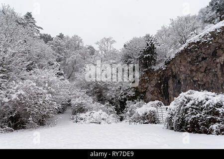 Die Rinne in fallenden Schnee Avon Gorge, Bristol, Großbritannien Stockfoto