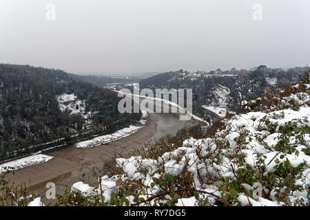 Schnee in Avon Gorge, Bristol, Großbritannien Stockfoto