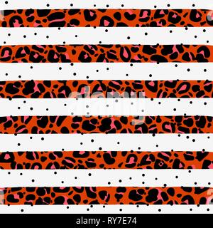 Abstrakte Tier Hintergrund Vector Illustration Cute Design Template mit Punkten und Streifen mit Leopardenmuster auf weißem Hintergrund Stock Vektor