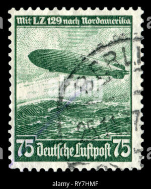 Deutsche historische Stempel: mesatlantica Flüge L.Z.129 (Luftschiff "Hindenburg") über den Atlantischen Ozean mit Stornierung, DR, Drittes Reich Stockfoto