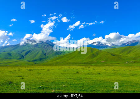 Suusamyr zu schneebedeckten Gebirge Gras Land Tal View Point Stockfoto