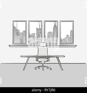 Leeren Büro Raumkonzept. Hand Vector Illustration gezeichnet. Serie von skizziert Business Hintergründe. Stock Vektor