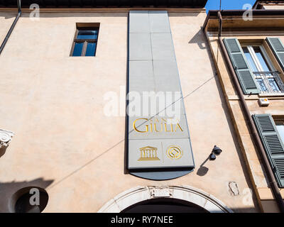 BRESCIA, Italien - 21. FEBRUAR 2019: Fassade des Klosters von Santa Giulia in Brescia Stadt. Santa Giulia eingeschrieben auf der Liste des Weltkulturerbes der UNESO Stockfoto