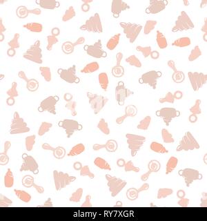 Hintergrund des nahtlosen Musters des Babyspielzeugs. Vektorabbildung. Rosa. Säuglingsmädchen. Stock Vektor