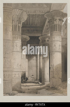 Ägypten und Nubien, Band I: Blick unter der großen Vorhalle des Tempels, Philae, 1846. Louis Haghe (British, 1806-1885), F. G. Mond, 20 Threadneedle Street, London, nachdem David Roberts (British, 1796-1864). Farblithographie; Blatt: 60,3 x 43,7 cm (23 3/4 x 17 1/4 in.); Bild: 50,2 x 34,8 cm (19 3/4 x 13 11/16 in Stockfoto