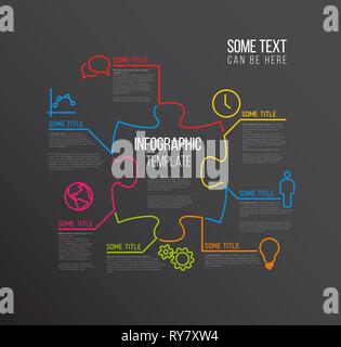 Vektor puzzle Infografik Berichtsvorlage von Linien und Symbole - dunkle Version Stock Vektor