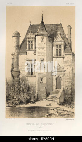 Architektur Pittoresque ou Denkmäler des xveme. Et xvieme. Siecles: Chateaux de France des XV Siecles et XVI: PL.15, Manoir De Chastenay (Sarthe), 1860. Victor Petit (Französisch, 1817-1874), Charles Boivin (Herausgeber); Lith de Godard ein Paris (Drucker). Lithographie mit Tönung Stein, aus dem Portfolio von 100 Lithographien mit Tönung Stein; Blatt: 26,3 x 28 cm (10 3/8 x 11 in.); Bild: 23 x 14 cm (9 1/16 x 5 1/2 in. Stockfoto