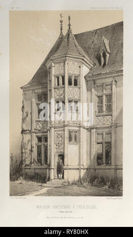Architektur Pittoresque ou Denkmäler des xveme. Et xvieme. Siecles: Chateaux de France des XV Siecles et XVI: Pl. 43, Maison Ancienne à Toulouse (Haute-Garonne), 1860. Victor Petit (Französisch, 1817-1874), Charles Boivin (Herausgeber); Lith de Godard ein Paris (Drucker). Lithographie mit Tönung Stein, aus dem Portfolio von 100 Lithographien mit Tönung Stein; Blatt: 36 x 27,6 cm (14 1/4 x 10 7/8 in.); Bild: 22,9 x 14 cm (9 x 5 1/2 in. Stockfoto