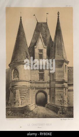 Architektur Pittoresque ou Denkmäler des XVeme. Et XVIeme. Siecles: Chateaux de France des XV Siecles et XVI: Pl. 65, Le keusch Let-Neuf (Corrèze), 1860. Victor Petit (Französisch, 1817-1874), Charles Boivin (Herausgeber); Lith de Godard ein Paris (Drucker). Lithographie mit Tönung Stein, aus dem Portfolio von 100 Lithographien mit Tönung Stein; Blatt: 35,7 x 27,6 cm (14 1/8 x 10 7/8 in.); Bild: 22,9 x 14 cm (9 x 5 1/2 in. Stockfoto