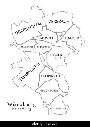 Moderne Stadtplan - Würzburg Stadt Deutschlands mit Gemeinden DE Stock ...