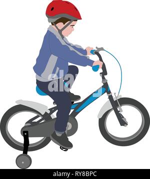 Little boy Reiten Fahrrad Farbe Illustration - Vektor Stock Vektor