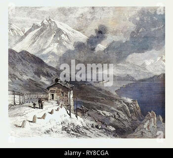 Die neuen Landweg nach Indien: Die Bahn über die Alpen Gipfel des Mont Cenis und See 1869 Stockfoto