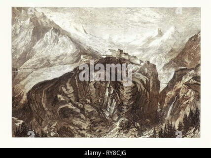 Die neuen Landweg nach Indien: Mont Cenis Bahn Fort L'Esseillon an Brabans 1869 Stockfoto