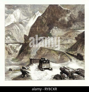 Neue Landweg nach Indien: Mont Cenis Bahn L'Echelle du Diable 1869 Stockfoto