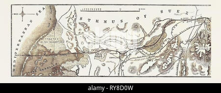 Den Isthmus von Suez Canal maritime: Plan des Maritimen Kanal mit den Kleinen Fresh-Water Canal 1869 Stockfoto