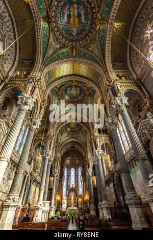 Indoor Unserer Lieben Frau von Fourviere Basilica in Lyon Stockfoto