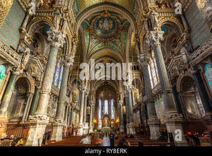 Indoor Unserer Lieben Frau von Fourviere Basilica in Lyon Stockfoto