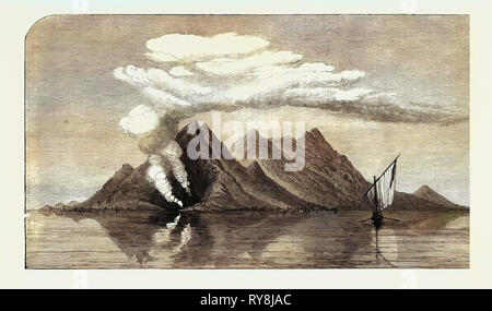 Vulkanausbruch auf der Insel Camiguin Philippinen 1871 Stockfoto