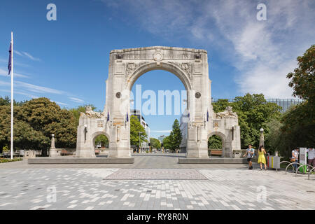 3. Januar 2019: Christchurch, Neuseeland - die Brücke der Erinnerung auf Cashel Street im Zentrum von Christchurch. Stockfoto