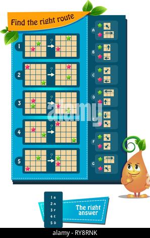 Lernspiel für Kinder und Erwachsene Entwicklung von Logik, iq. Aufgabe Spiel hier finden Sie die richtige Route Stock Vektor