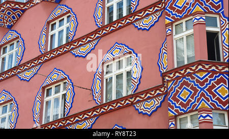 Details der schönen Gebäude der ehemaligen Cooperative Bank, sonnigen Tag, Ljubljana Stockfoto