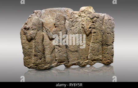 Bild-und-Bild der Hethiter monumentale Relief modellierten orthostat stone Panel von eine Prozession. Kalkstein, Karkamıs, (Kargamıs), Karkemisch (Karkemish), Stockfoto