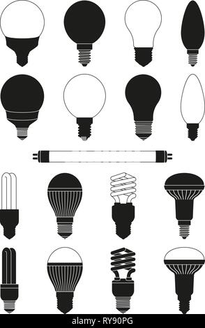 17 schwarze und weiße Lampe eingestellt Stock Vektor