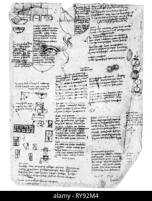 Technische Zeichnungen und Skizzen von einem Notebook, Leonardo da Vinci (1452-1519) Stockfoto