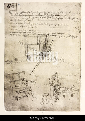 Leonardo da Vinci Flugmaschinendesign, im Zusammenhang mit seinen Studien über künstliche Flüge. Stockfoto