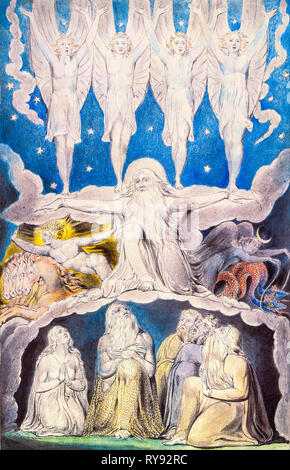 When the Morning Stars Sang Together, Aquarellmalerei über Stift und Tinte von William Blake, 1805 Stockfoto